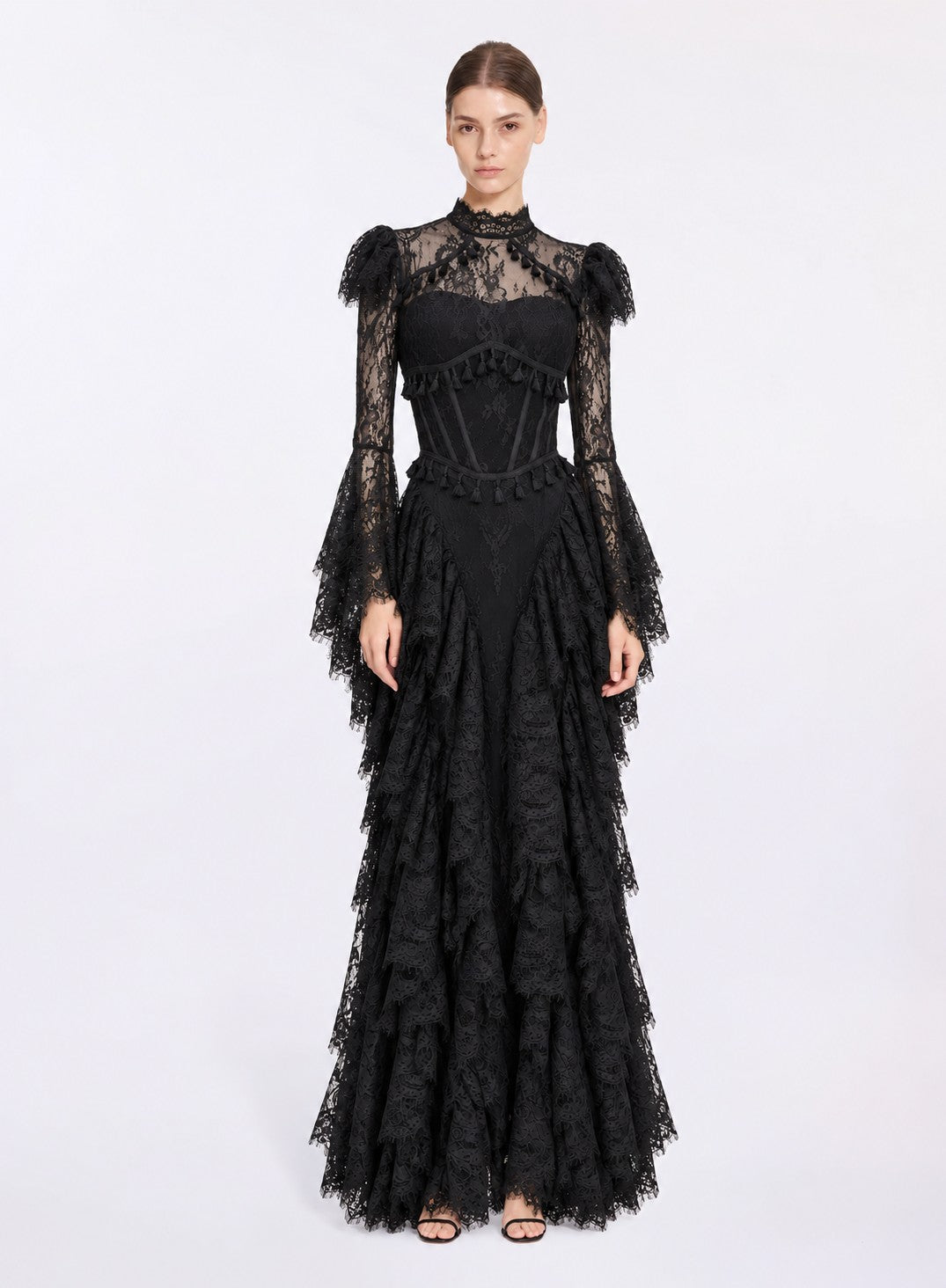 GOTHIC ROMANCE TIERED LACE GOWN