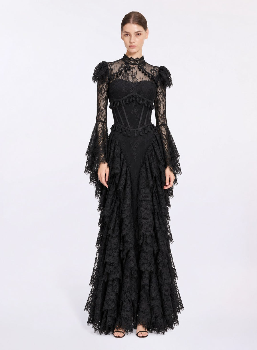 GOTHIC ROMANCE TIERED LACE GOWN