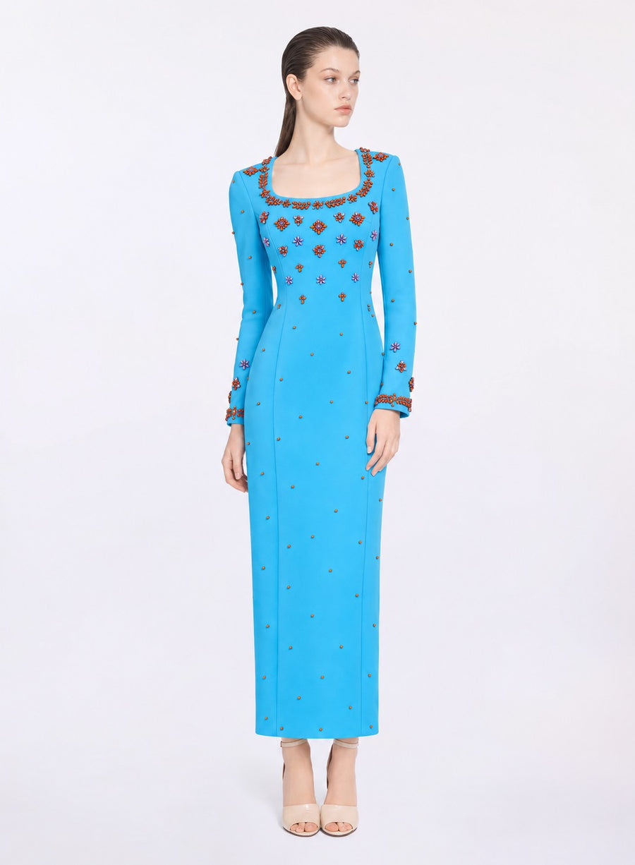AZURE JEWEL-EMBELLISHED COLUMN DRESS