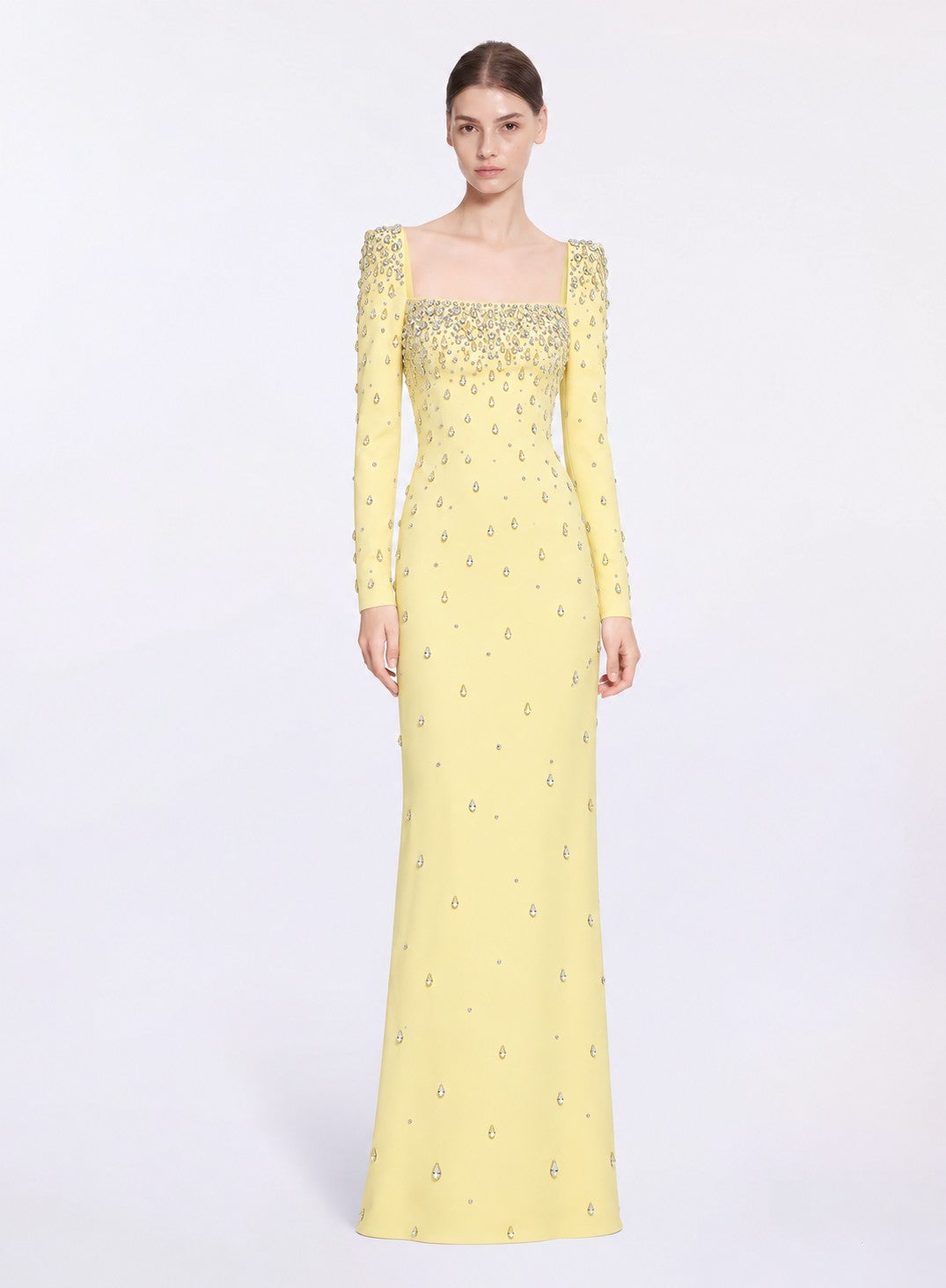 SUNLIT JEWEL-EMBELLISHED COLUMN GOWN