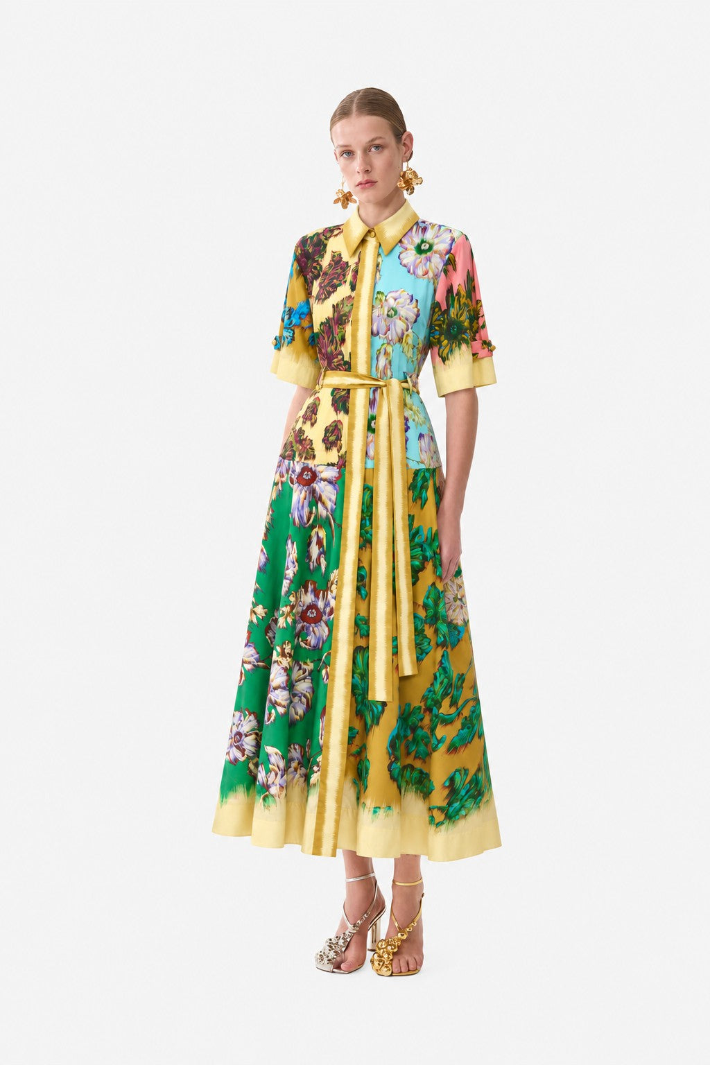 BAROQUE GARDEN BELTED MIDI DRESS