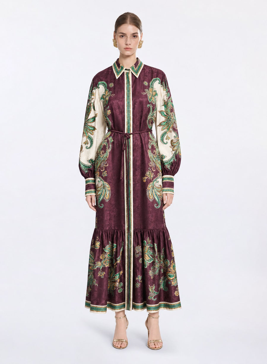ROYAL GARDEN BAROQUE PRINT MAXI DRESS