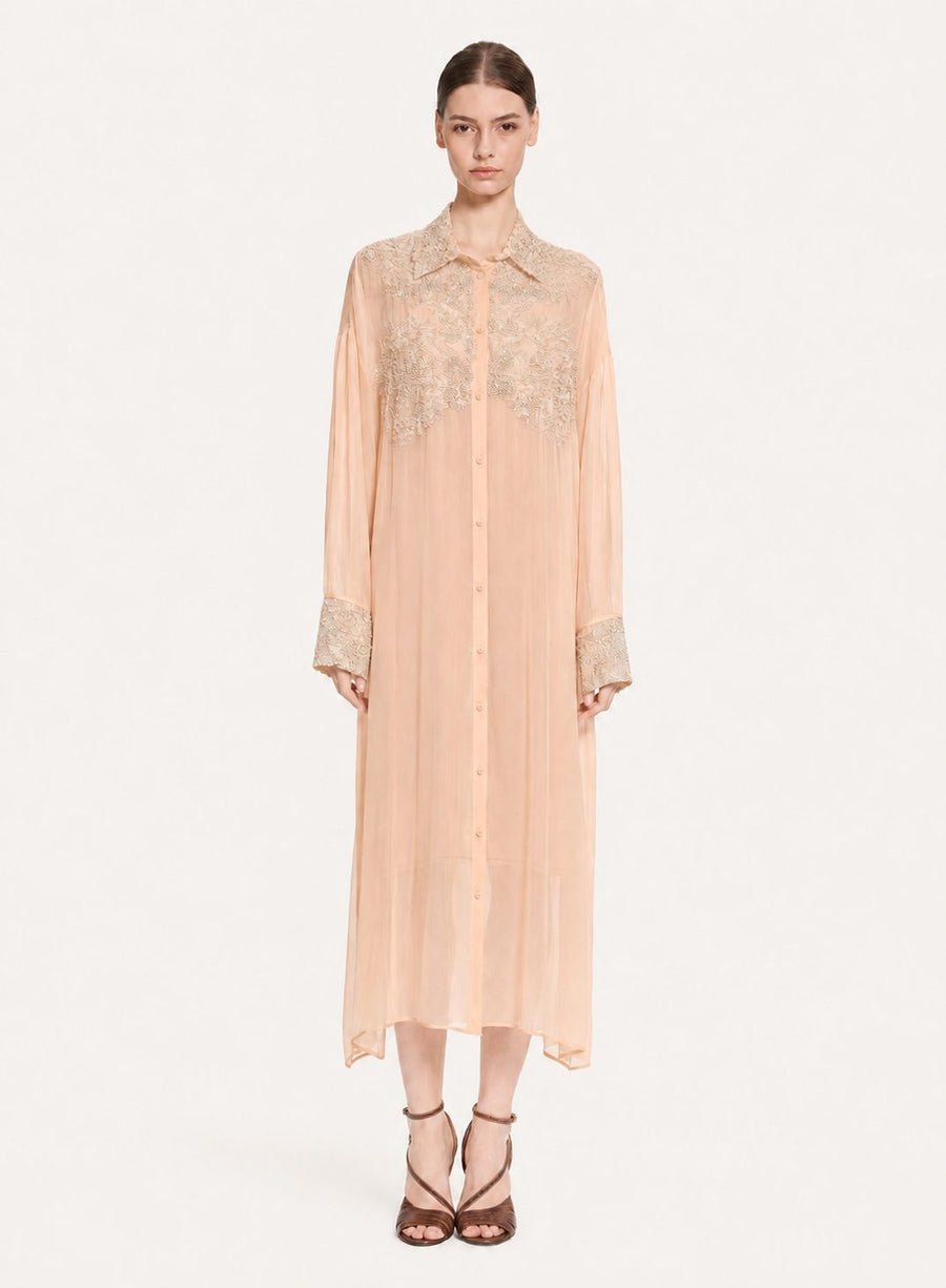 Silk Dress with Hand-Embroidered Beads