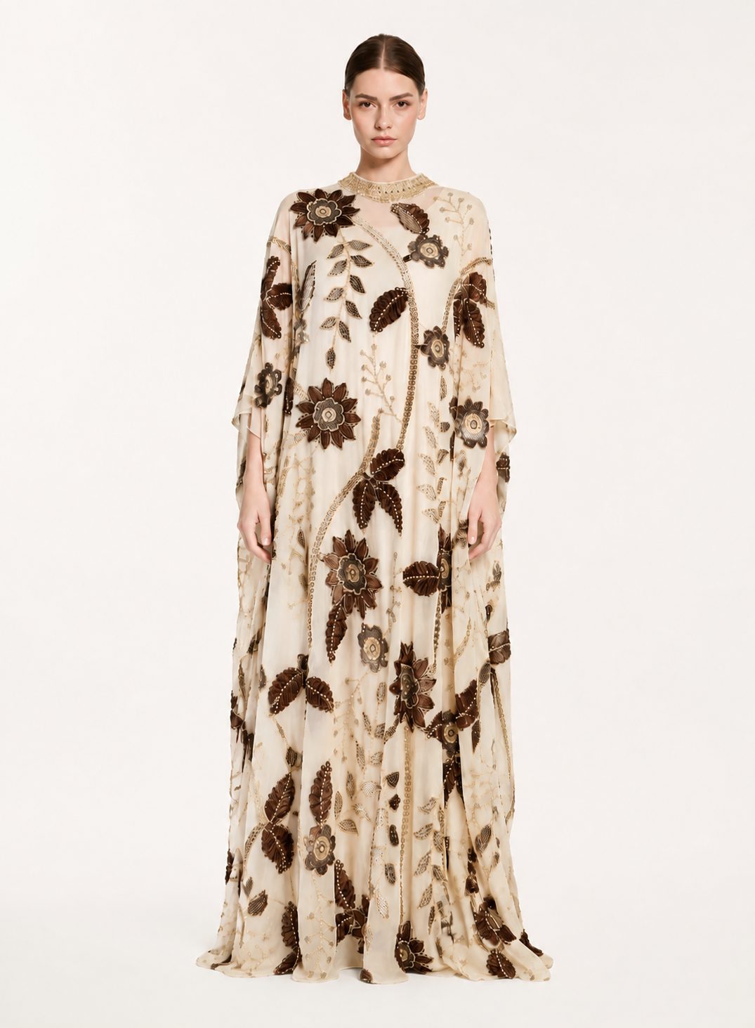 Baroque Sculptural Embroidery Beaded Kaftan Gown