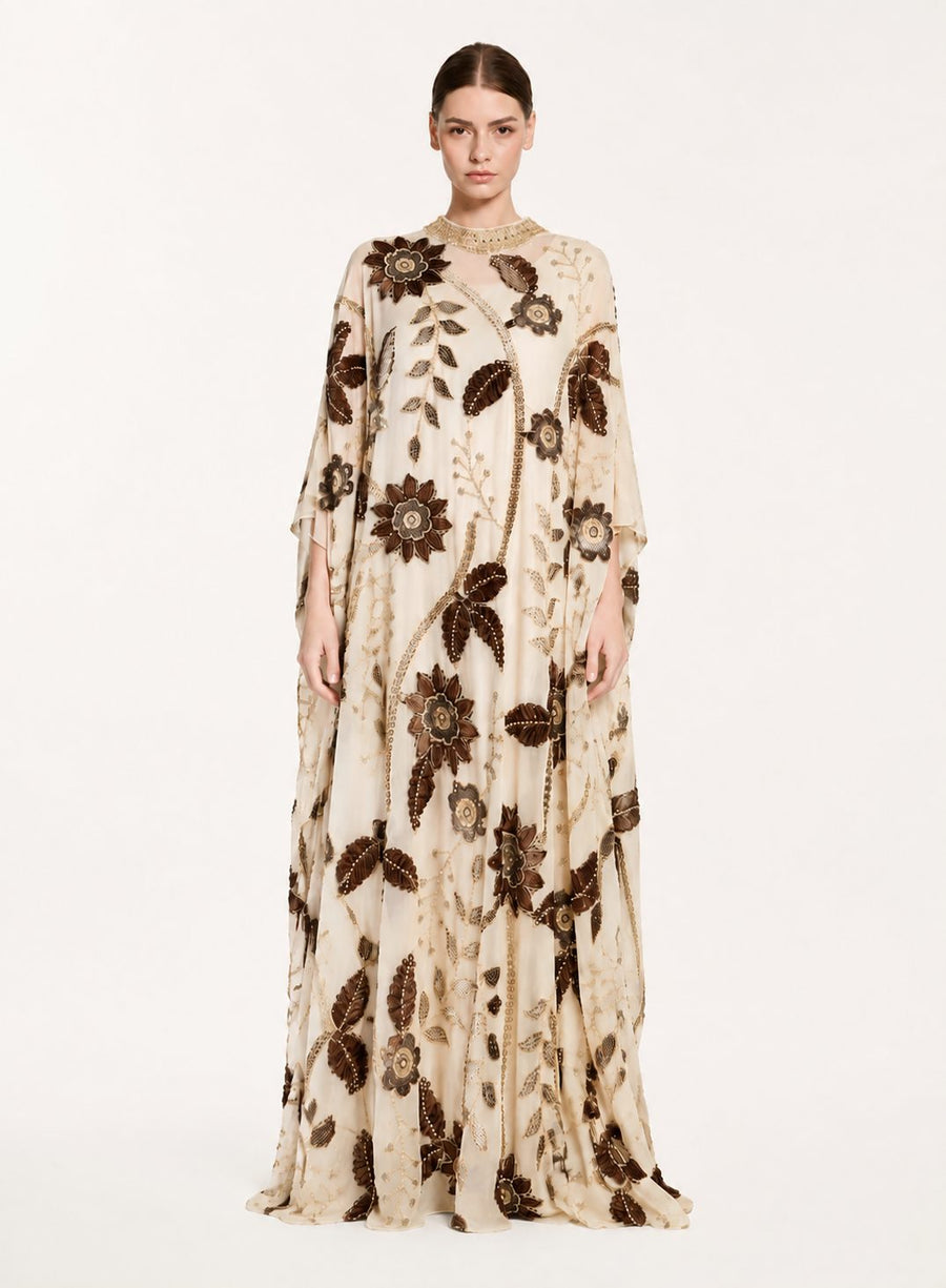 Baroque Sculptural Embroidery Beaded Kaftan Gown